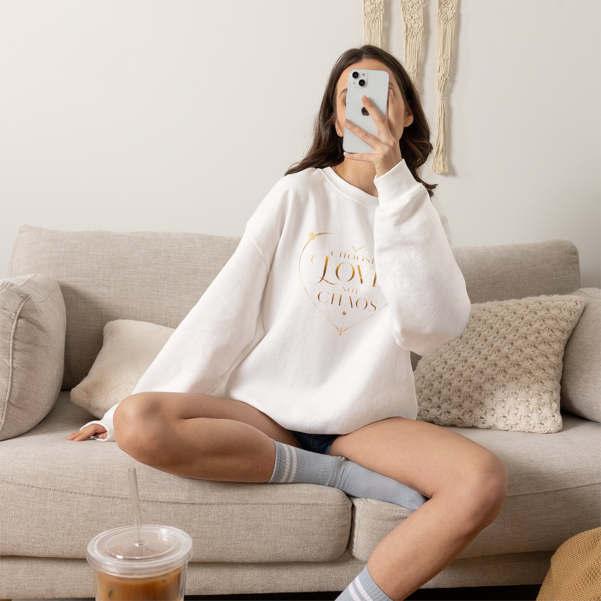 Crewneck Sweatshirt — "Love Is Power" Gold Heart Graphic - AURA BY RS ®