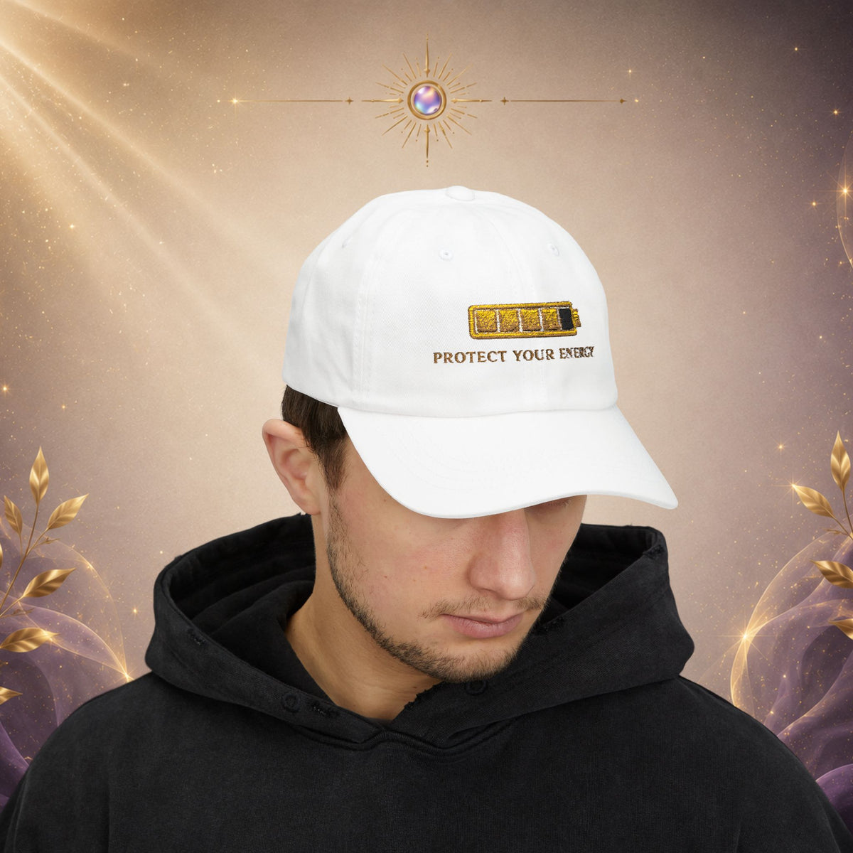 Protect Your Energy Cap — Embroidered Low Battery Icon Baseball Hat