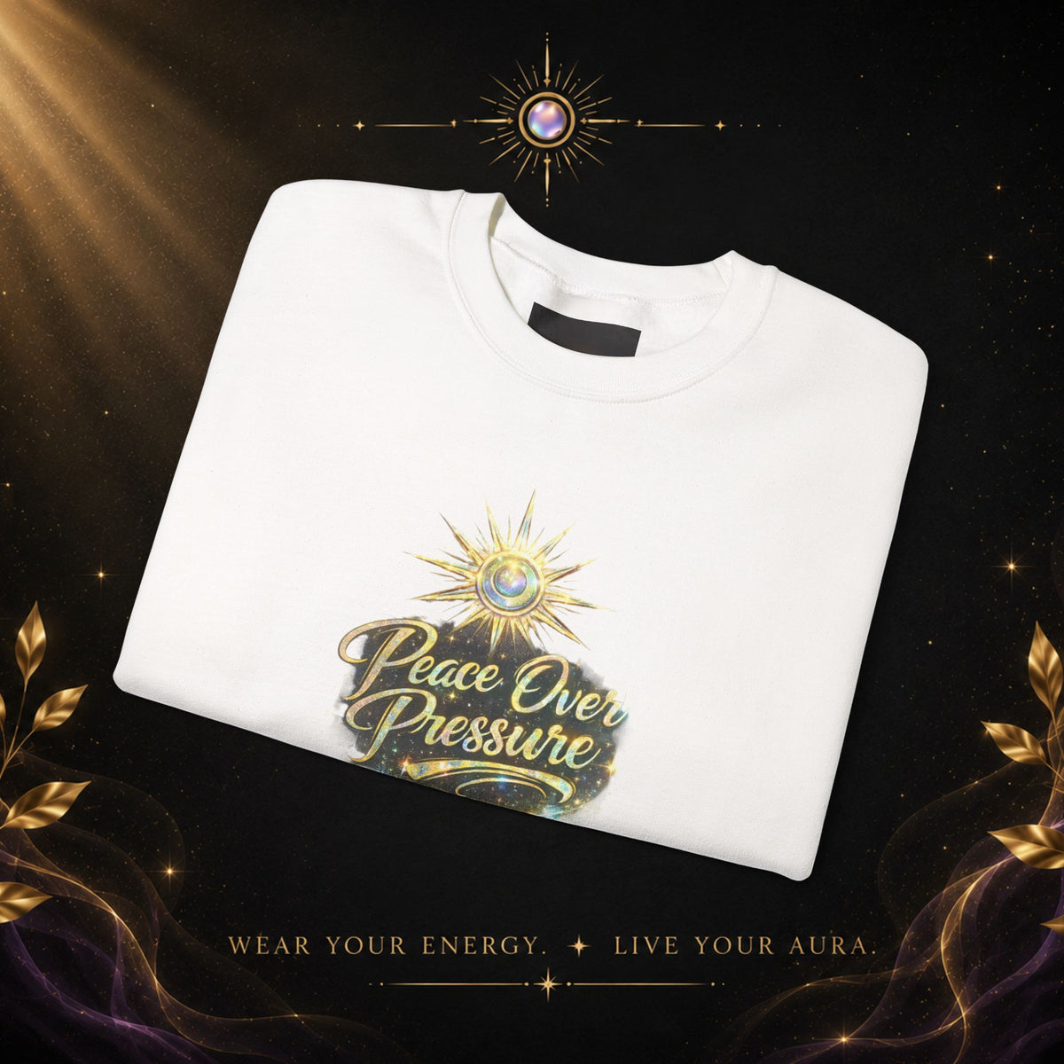 Crewneck Sweatshirt - "Peace Over Pressure" Spiritual Vintage Sun Graphic
