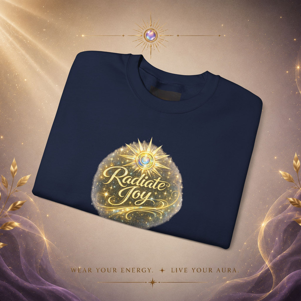 Radiate Joy Crewneck Sweatshirt — Golden Holiday Ornament Design