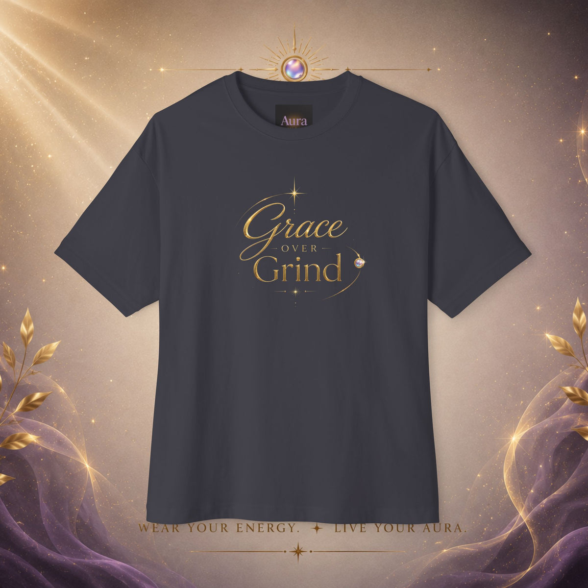 Grace Grind Graphic Tee — Feminine Gold Script Inspirational Shirt