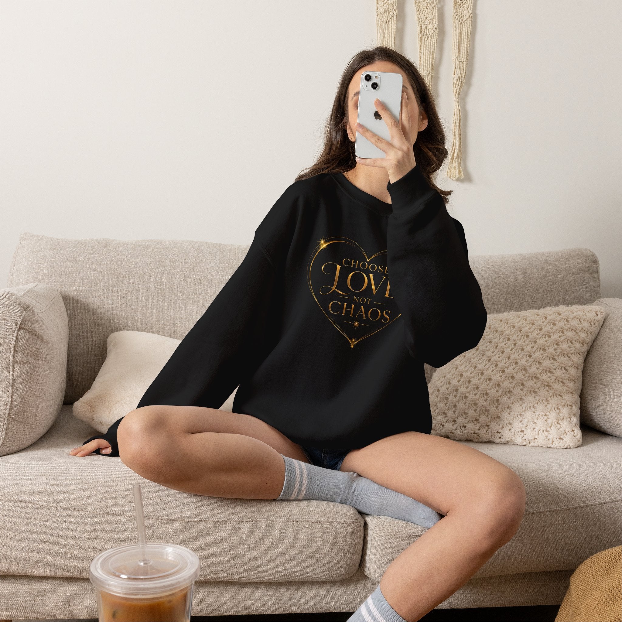 Crewneck Sweatshirt — "Love Is Power" Gold Heart Graphic - AURA BY RS ®