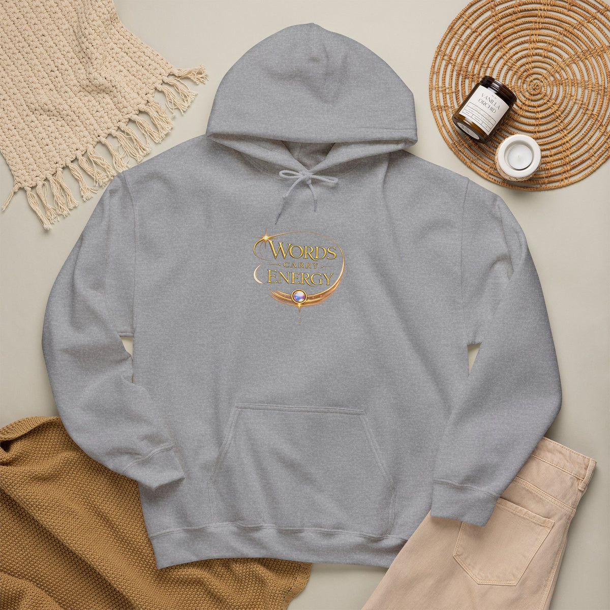 Words Carry Energy Gold Script Hoodie
