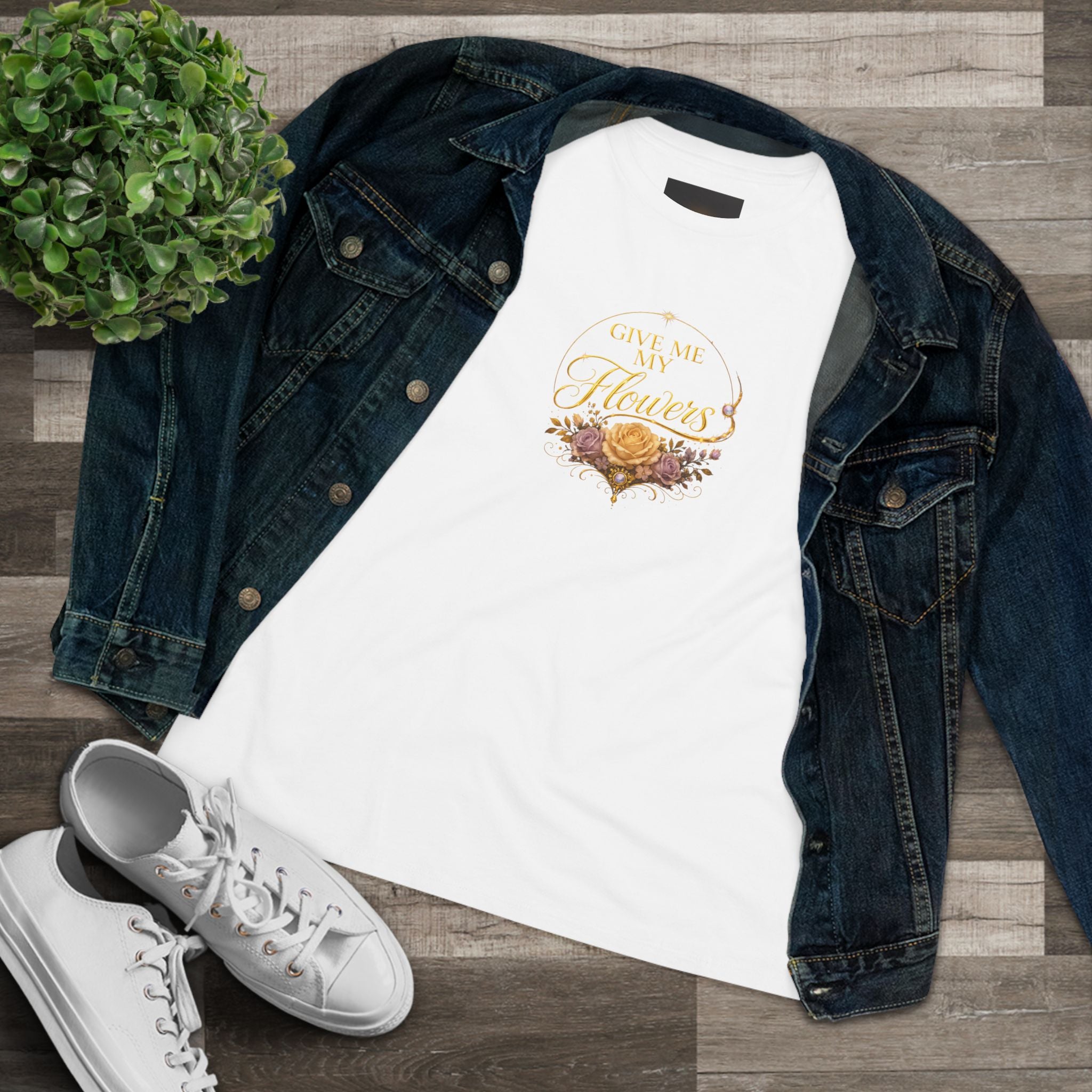 Women's Tee — "Give Me My Flowers" Floral Graphic Cotton Shirt - AURA BY RS ®