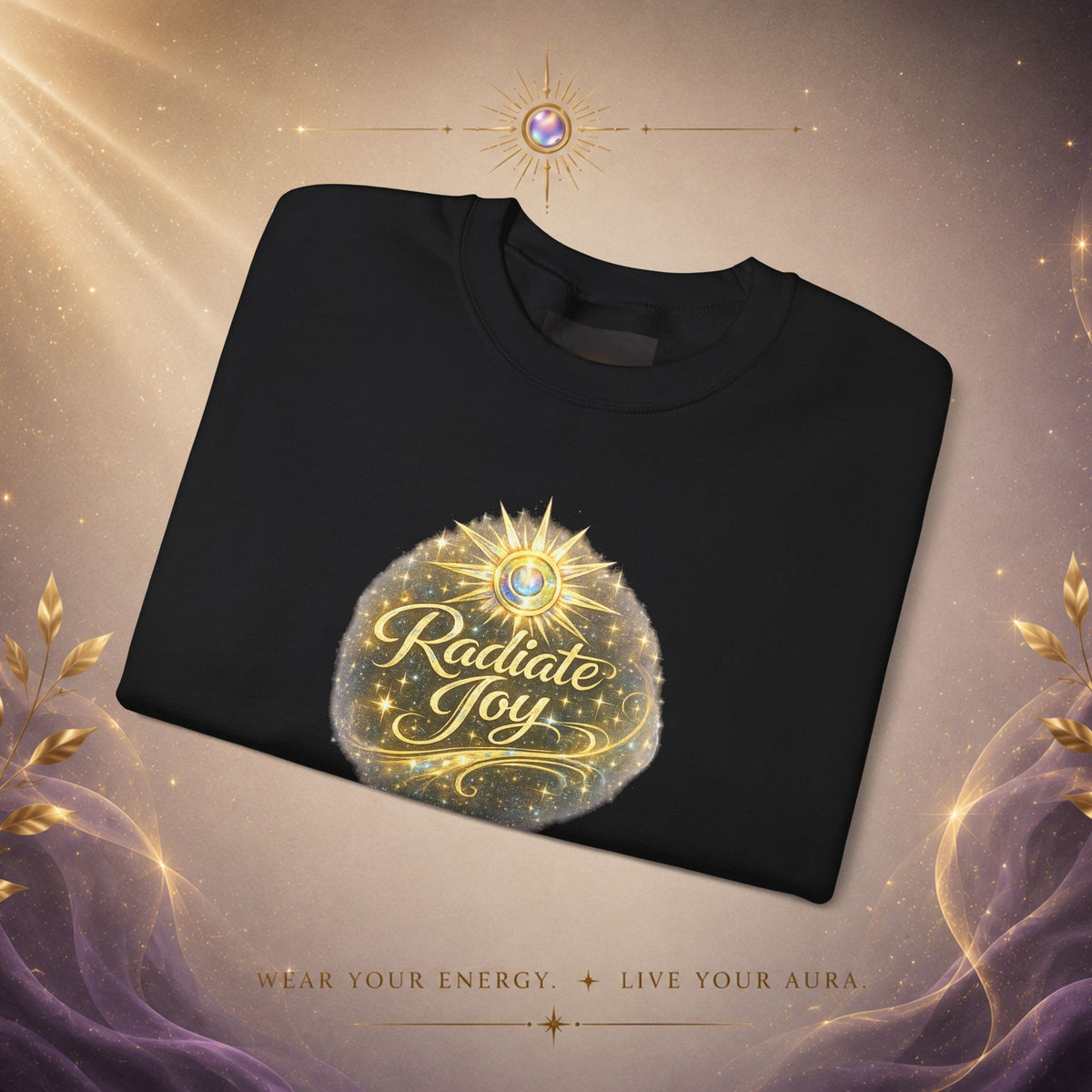 Radiate Joy Crewneck Sweatshirt — Golden Holiday Ornament Design