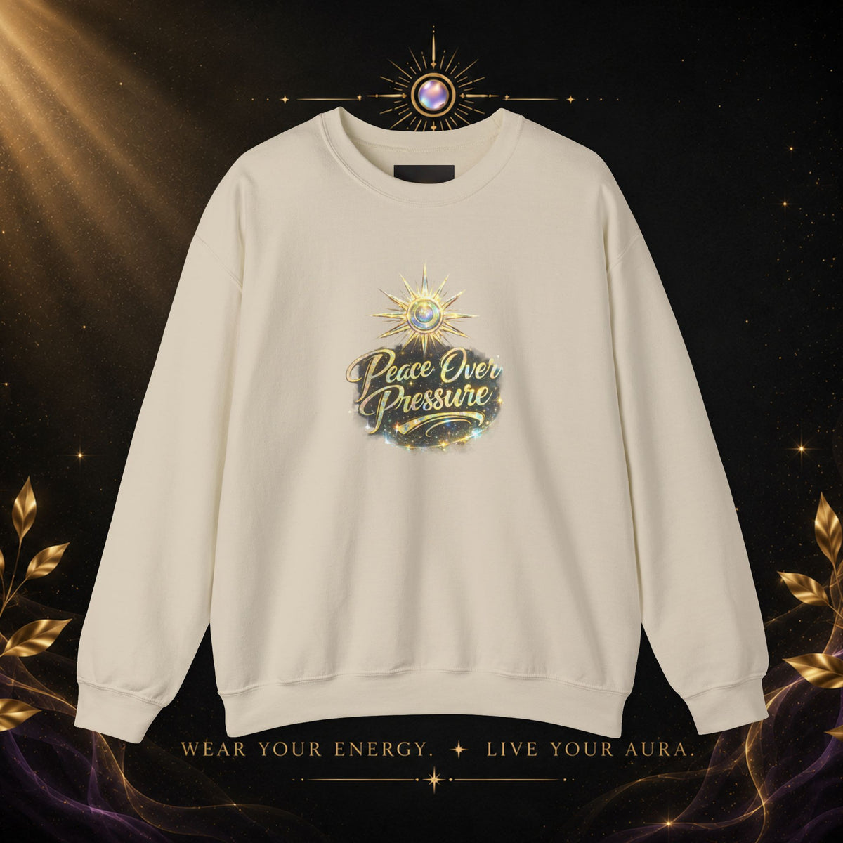 Crewneck Sweatshirt - "Peace Over Pressure" Spiritual Vintage Sun Graphic