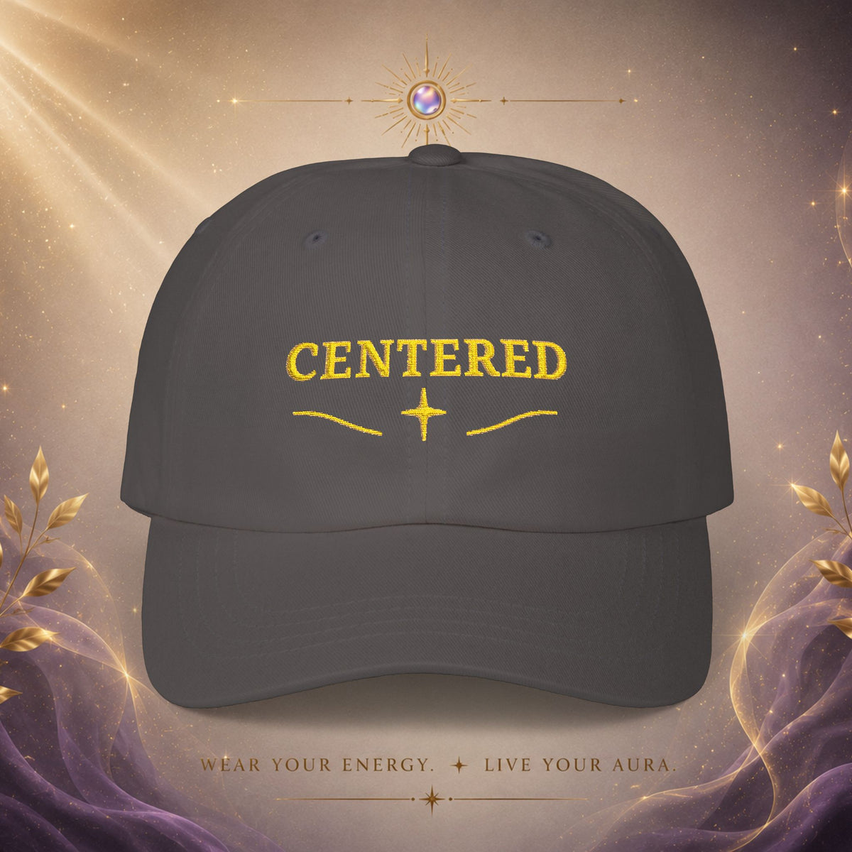 Centered Embroidered —  Baseball Hat with Gold Stitching-  AURA BY RS ®