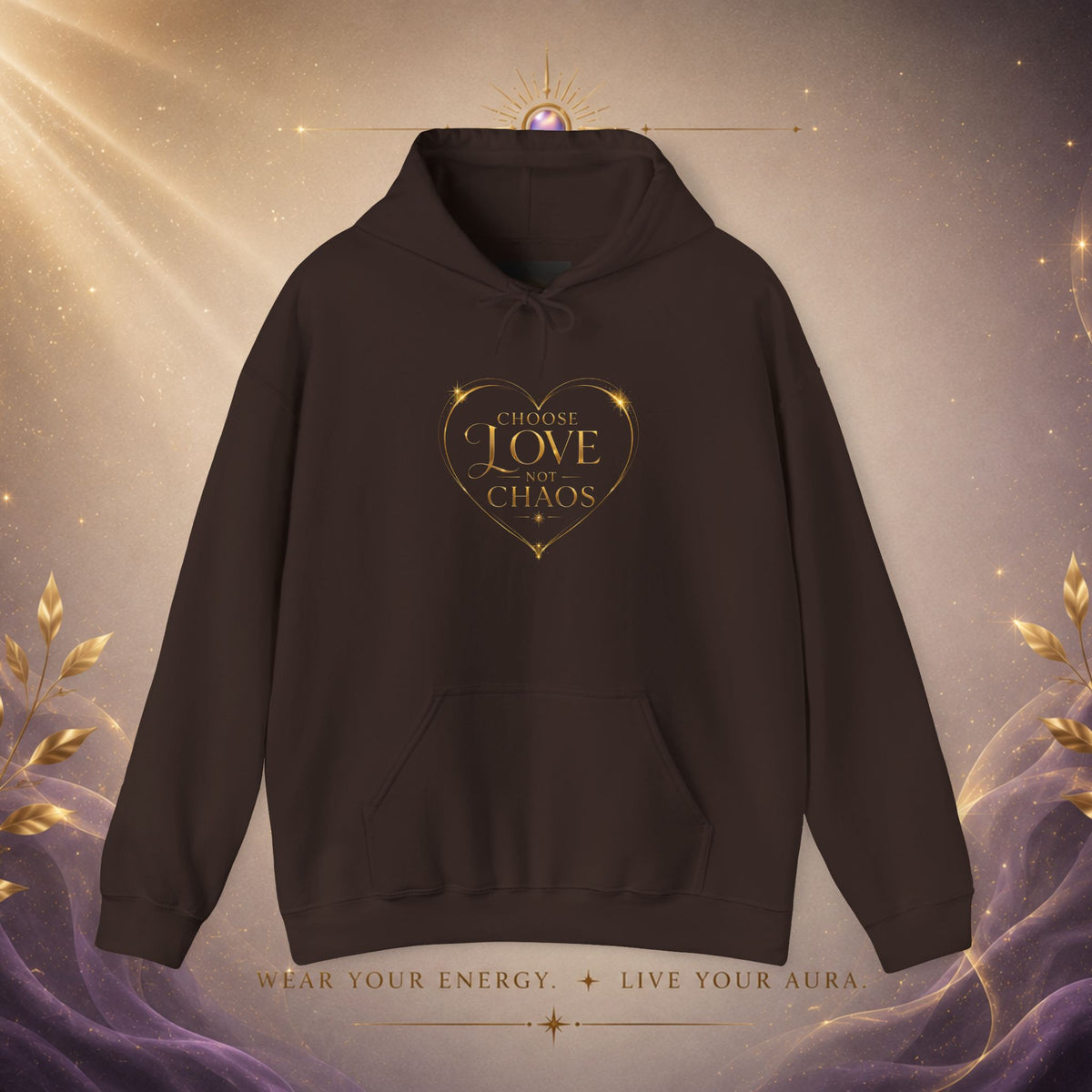 Hoodie — "I Choose Love Over Chaos" Gold Heart Graphic