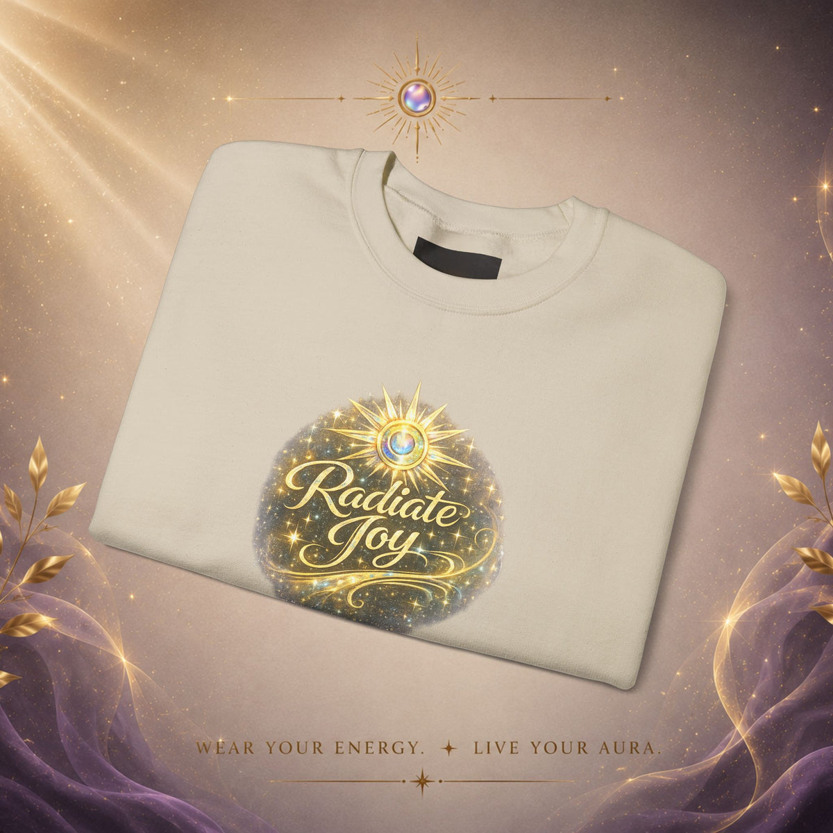 Radiate Joy Crewneck Sweatshirt — Golden Holiday Ornament Design