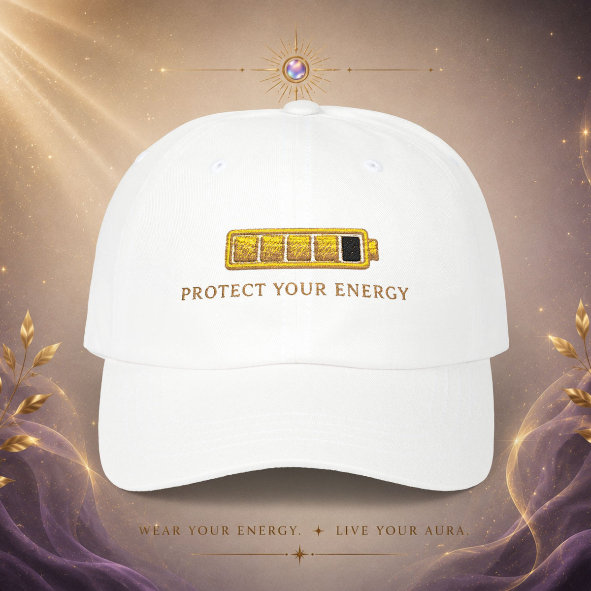 Protect Your Energy Cap — Embroidered Low Battery Icon Baseball Hat