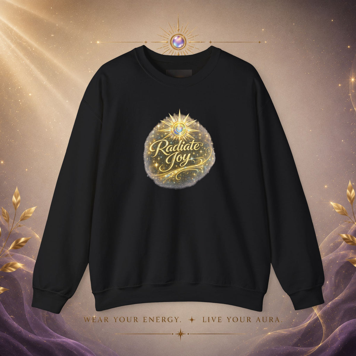 Radiate Joy Crewneck Sweatshirt — Golden Holiday Ornament Design
