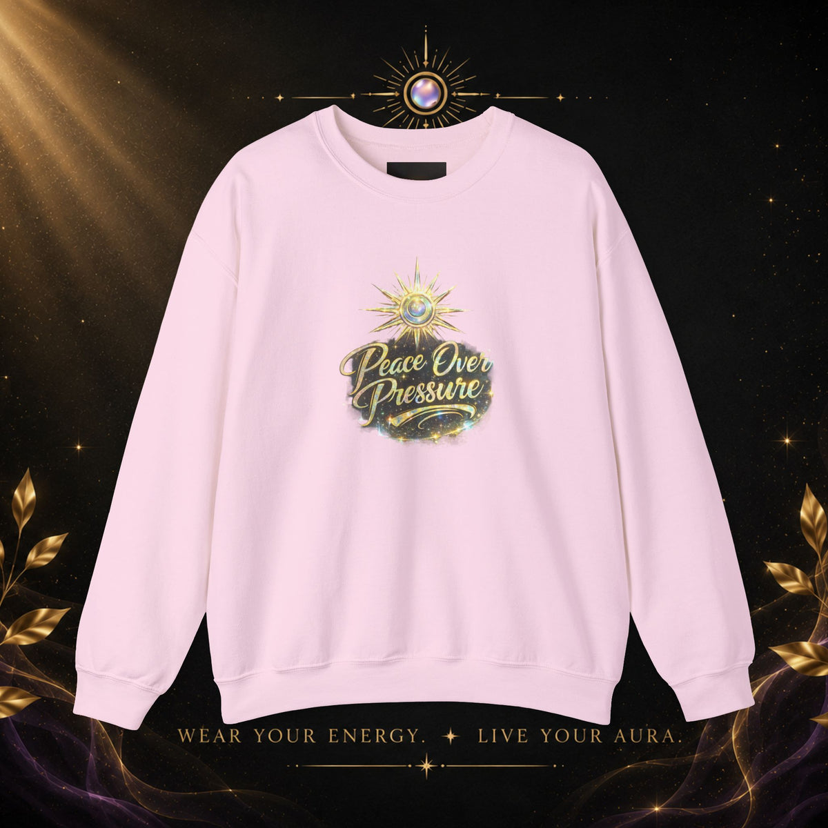 Crewneck Sweatshirt - "Peace Over Pressure" Spiritual Vintage Sun Graphic