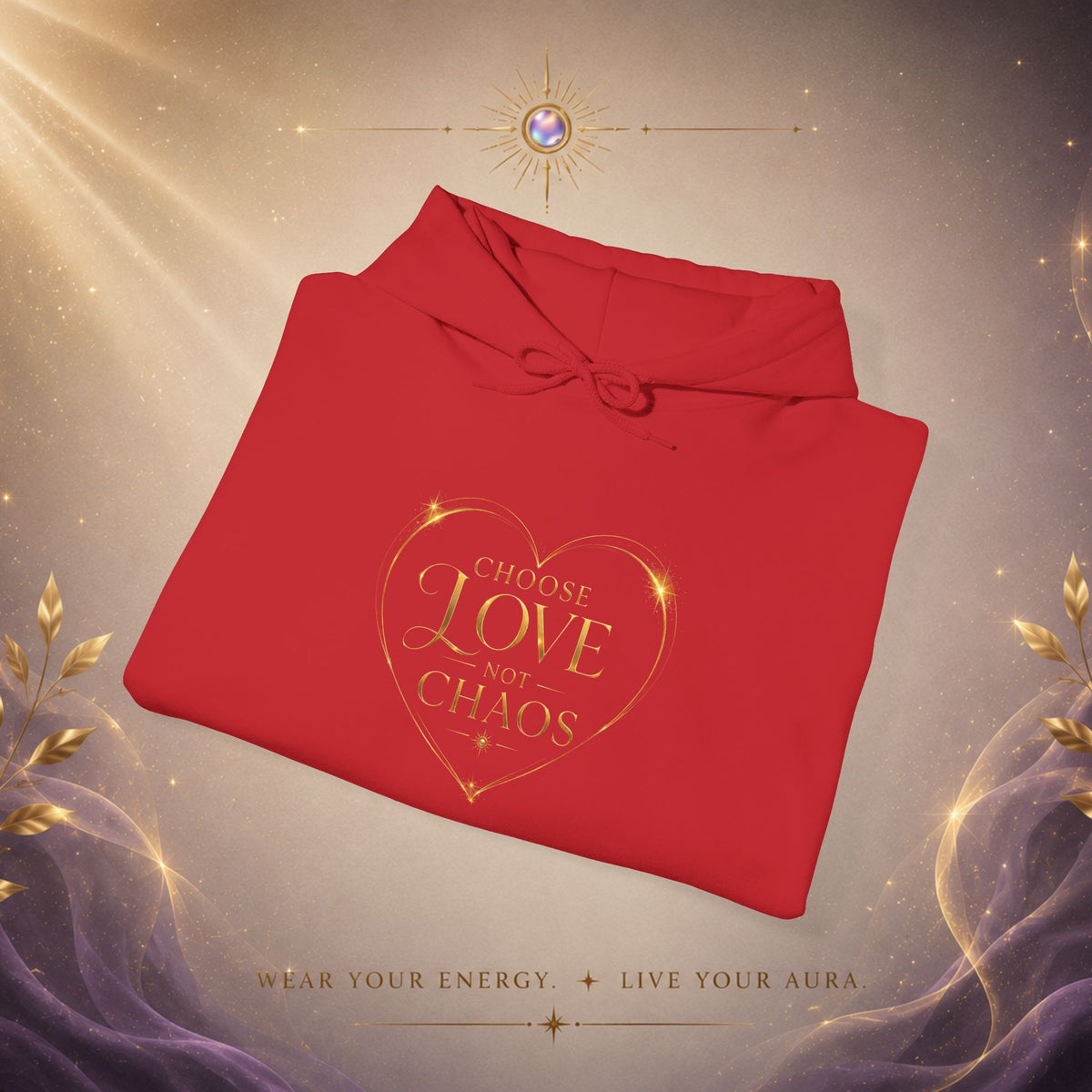 Hoodie — "I Choose Love Over Chaos" Gold Heart Graphic