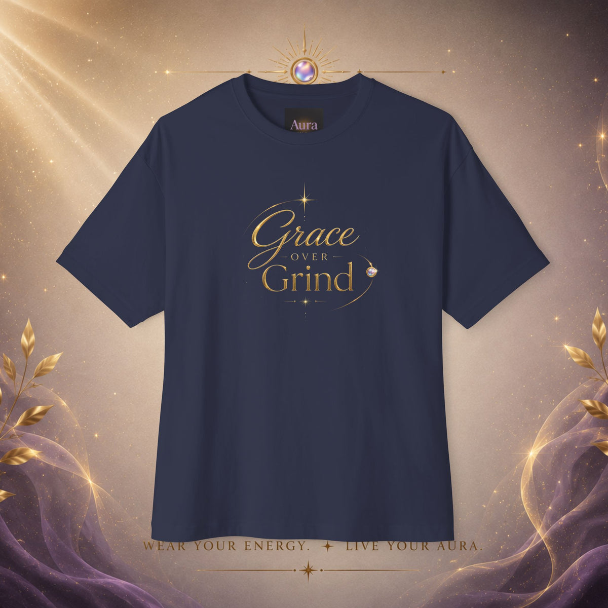 Grace Grind Graphic Tee — Feminine Gold Script Inspirational Shirt
