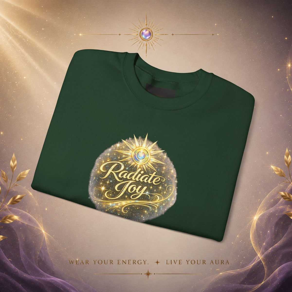 Radiate Joy Crewneck Sweatshirt — Golden Holiday Ornament Design