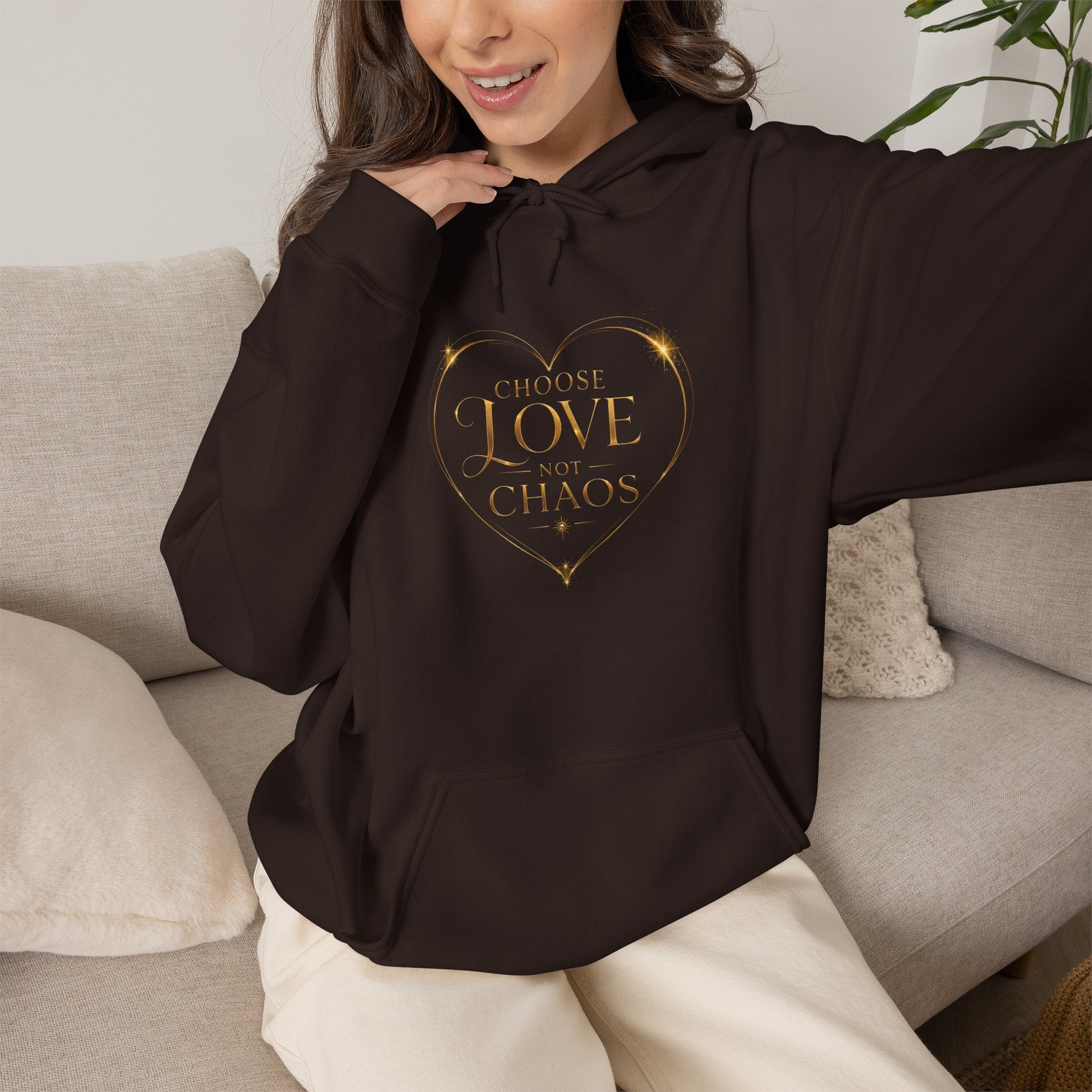 Hoodie — "I Choose Love Over Chaos" Gold Heart Graphic - AURA BY RS ®