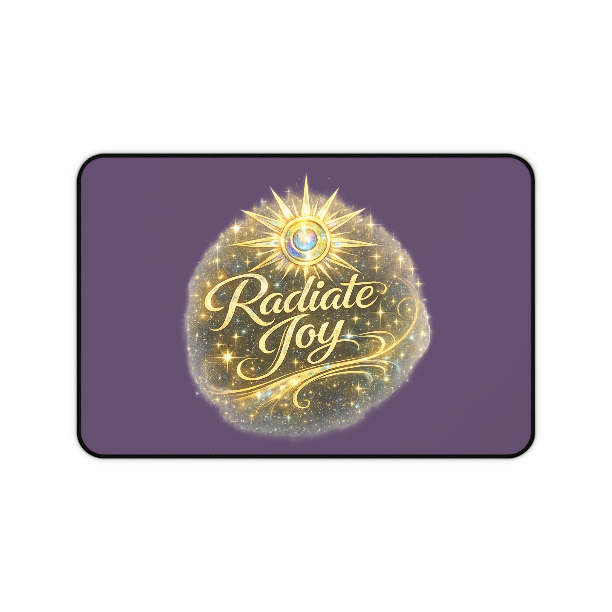 Radiate Joy Desk Mat — Inspirational Purple Mouse Pad with Golden Starburst Design - AURA BY RS