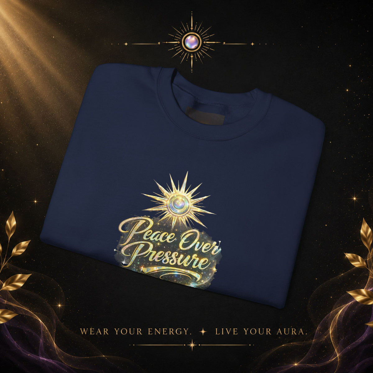 Crewneck Sweatshirt - "Peace Over Pressure" Spiritual Vintage Sun Graphic