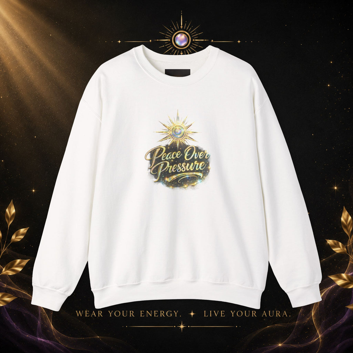 Crewneck Sweatshirt - "Peace Over Pressure" Spiritual Vintage Sun Graphic