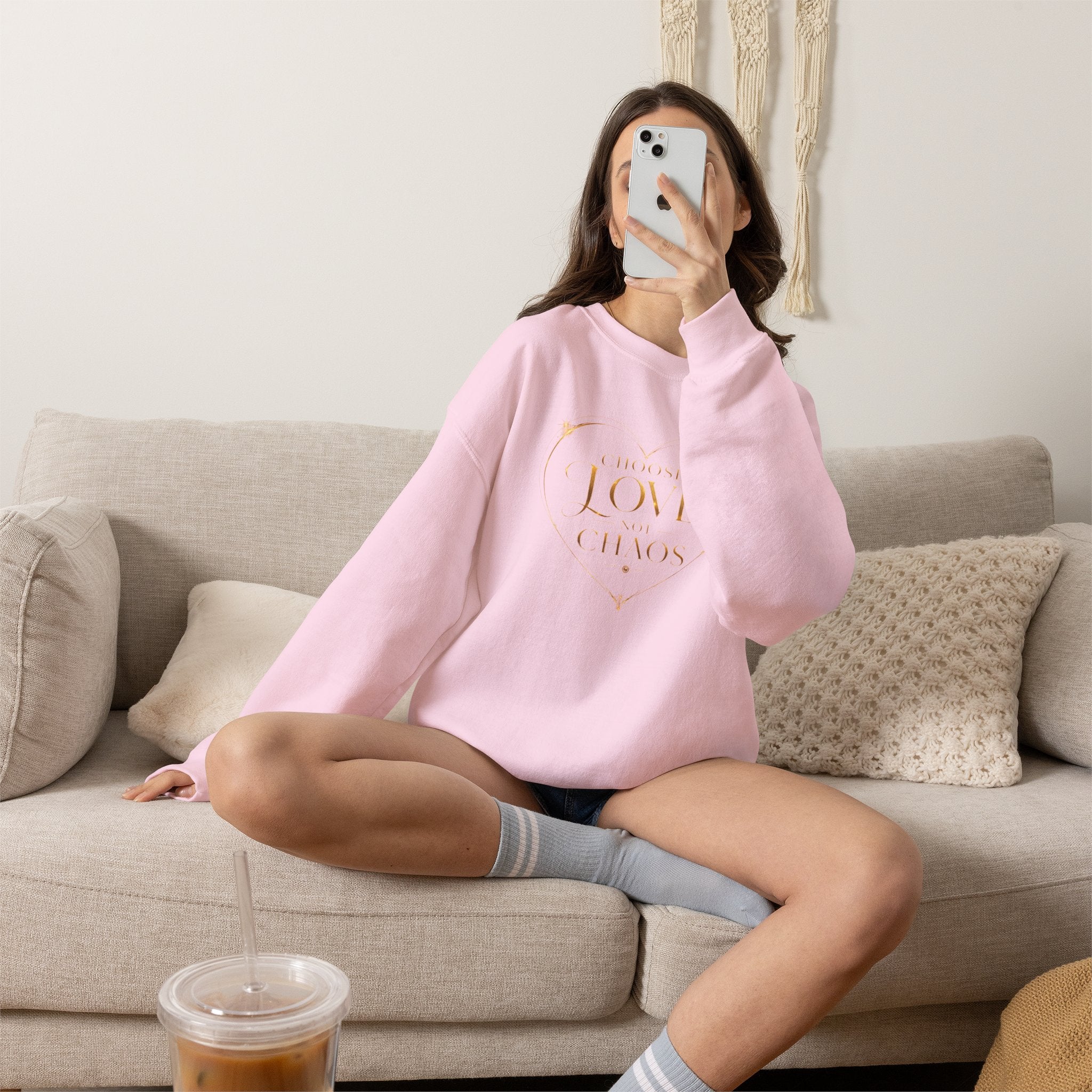 Crewneck Sweatshirt — "Love Is Power" Gold Heart Graphic - AURA BY RS ®