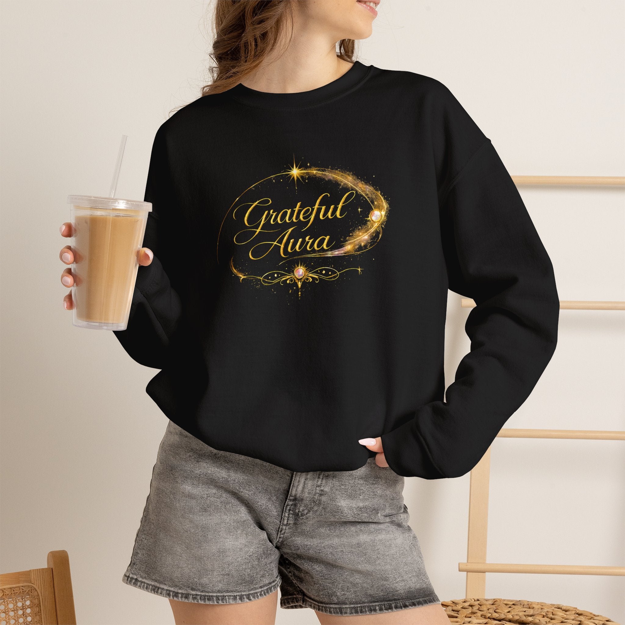 Grateful Aura- Golden shine Crewneck Sweatshirt - AURA BY RS ®
