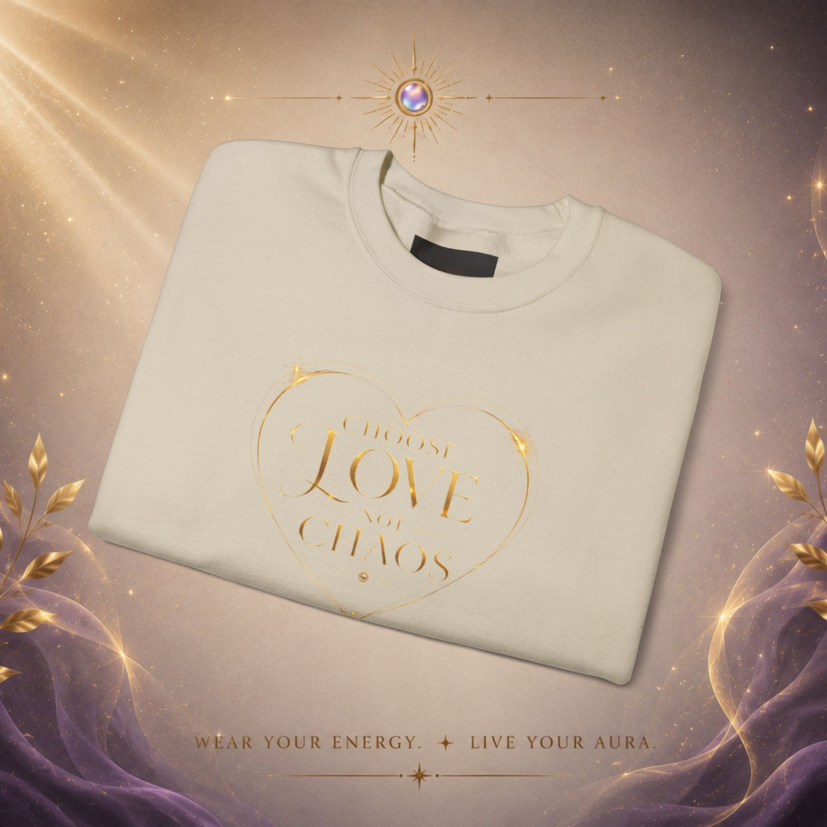 Crewneck Sweatshirt — "Love Is Power" Gold Heart Graphic