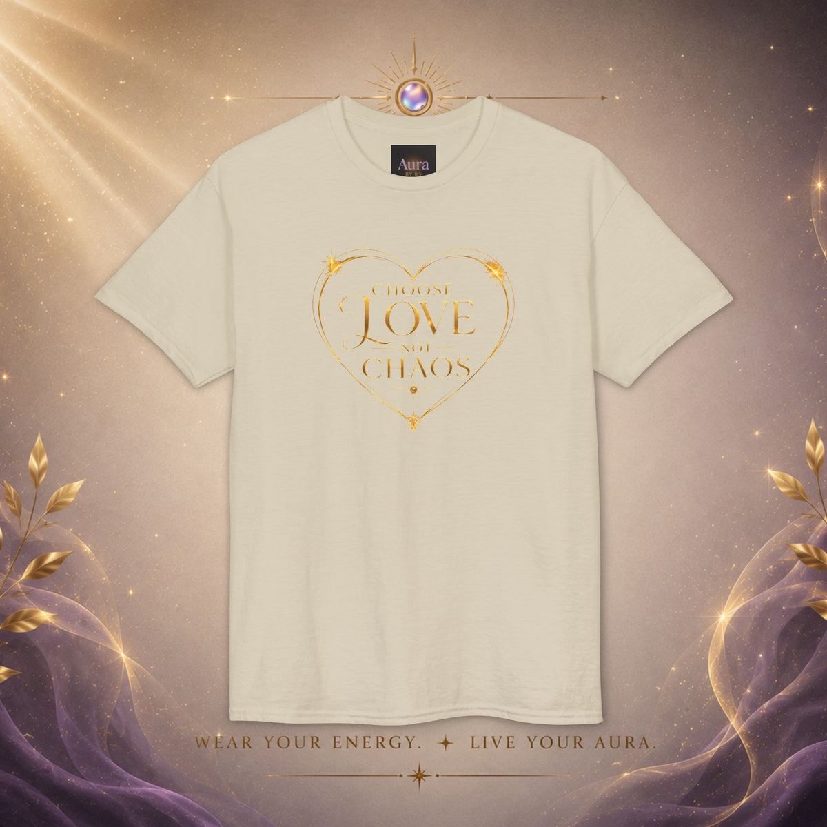 Love in the Chaos T-Shirt — Gold Heart Typography Tee