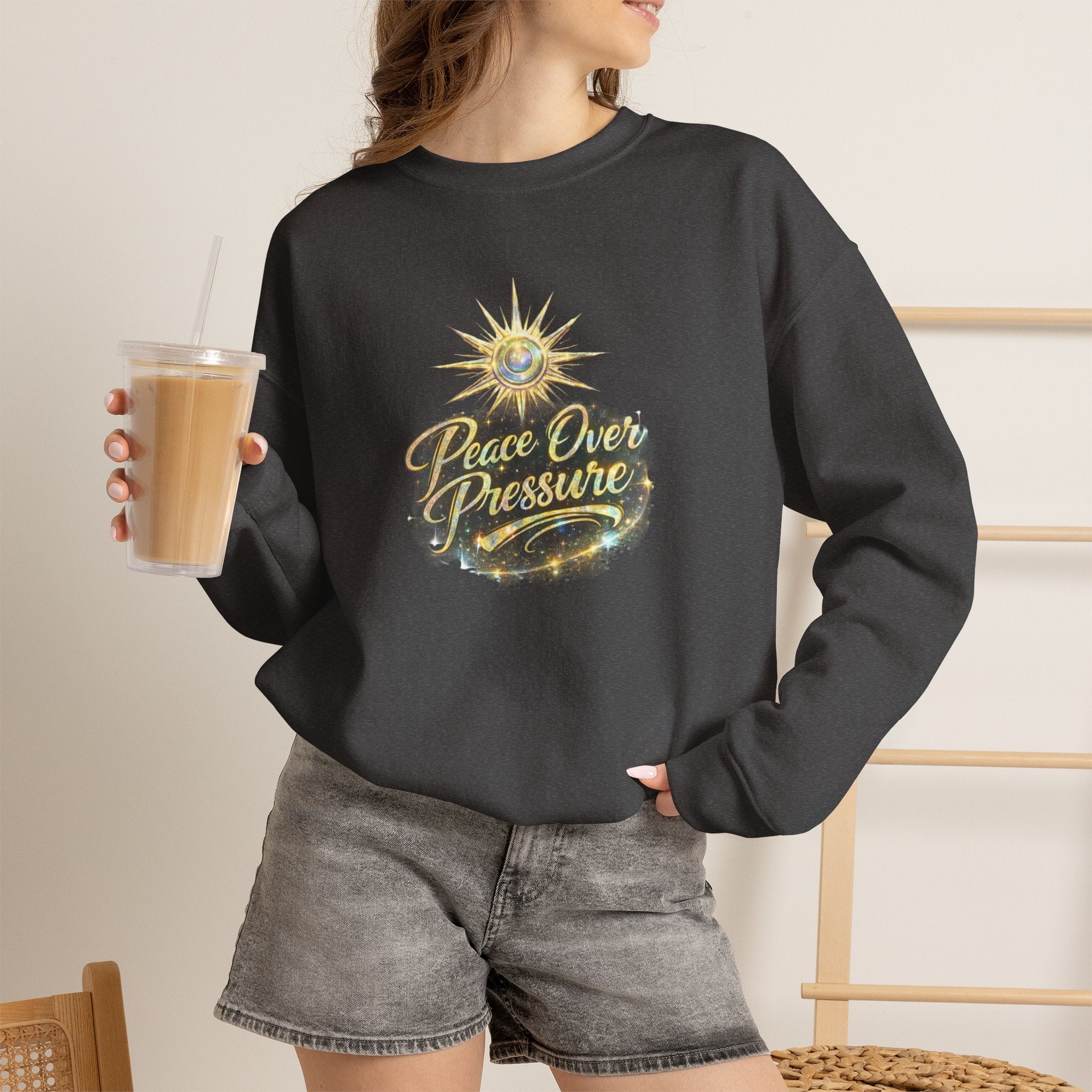 Crewneck Sweatshirt - "Peace Over Pressure" Spiritual Vintage Sun Graphic