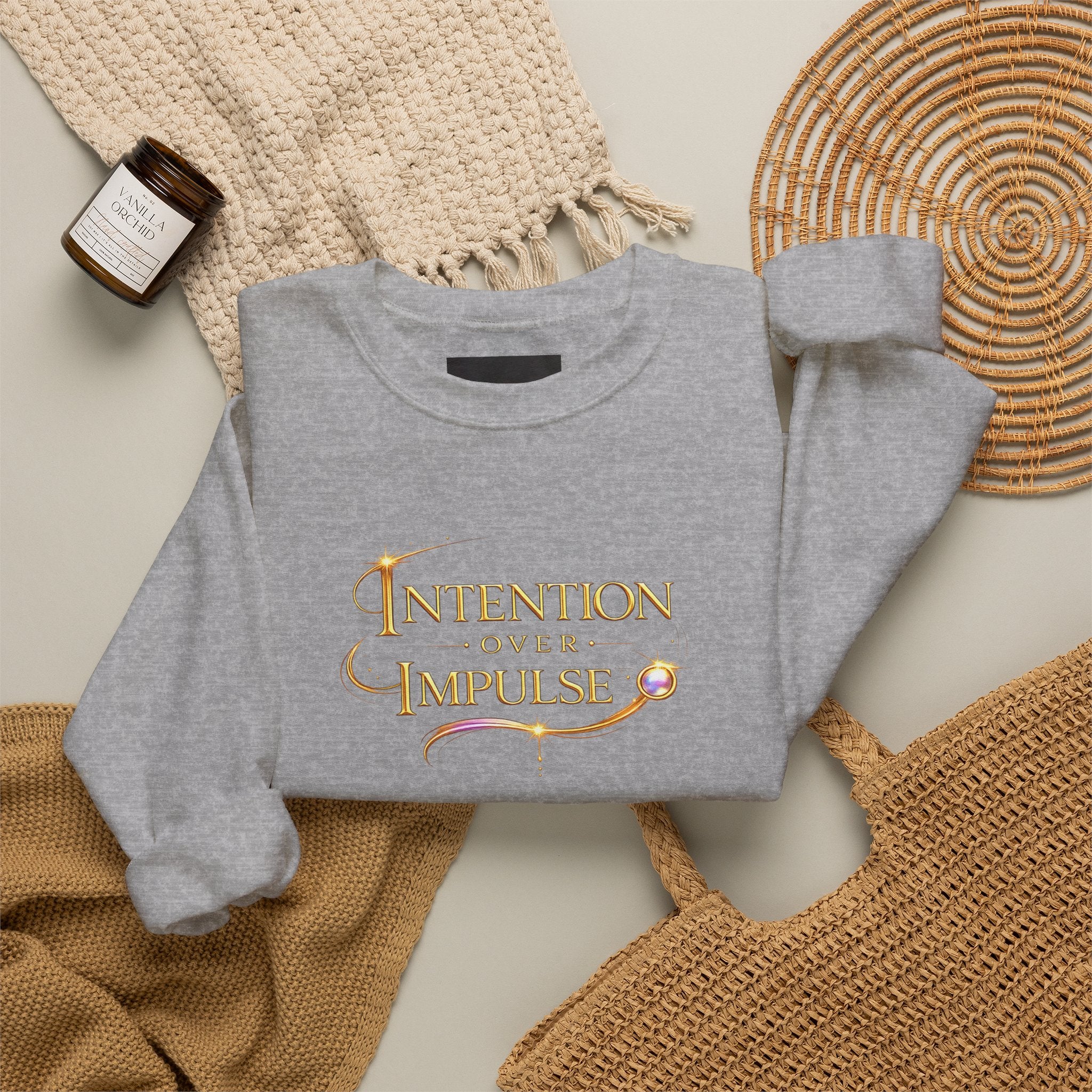 Intentional Crewneck Sweatshirt — "Intention Over Impulse" Inspirational Pullover - AURA BY RS ®