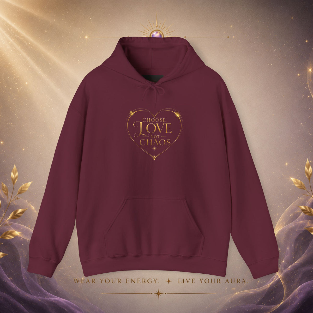 Hoodie — "I Choose Love Over Chaos" Gold Heart Graphic