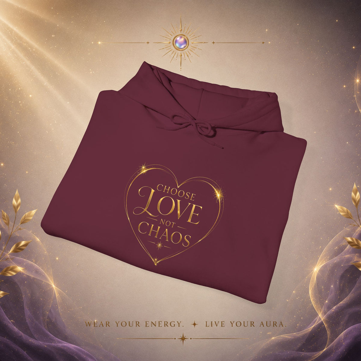 Hoodie — "I Choose Love Over Chaos" Gold Heart Graphic