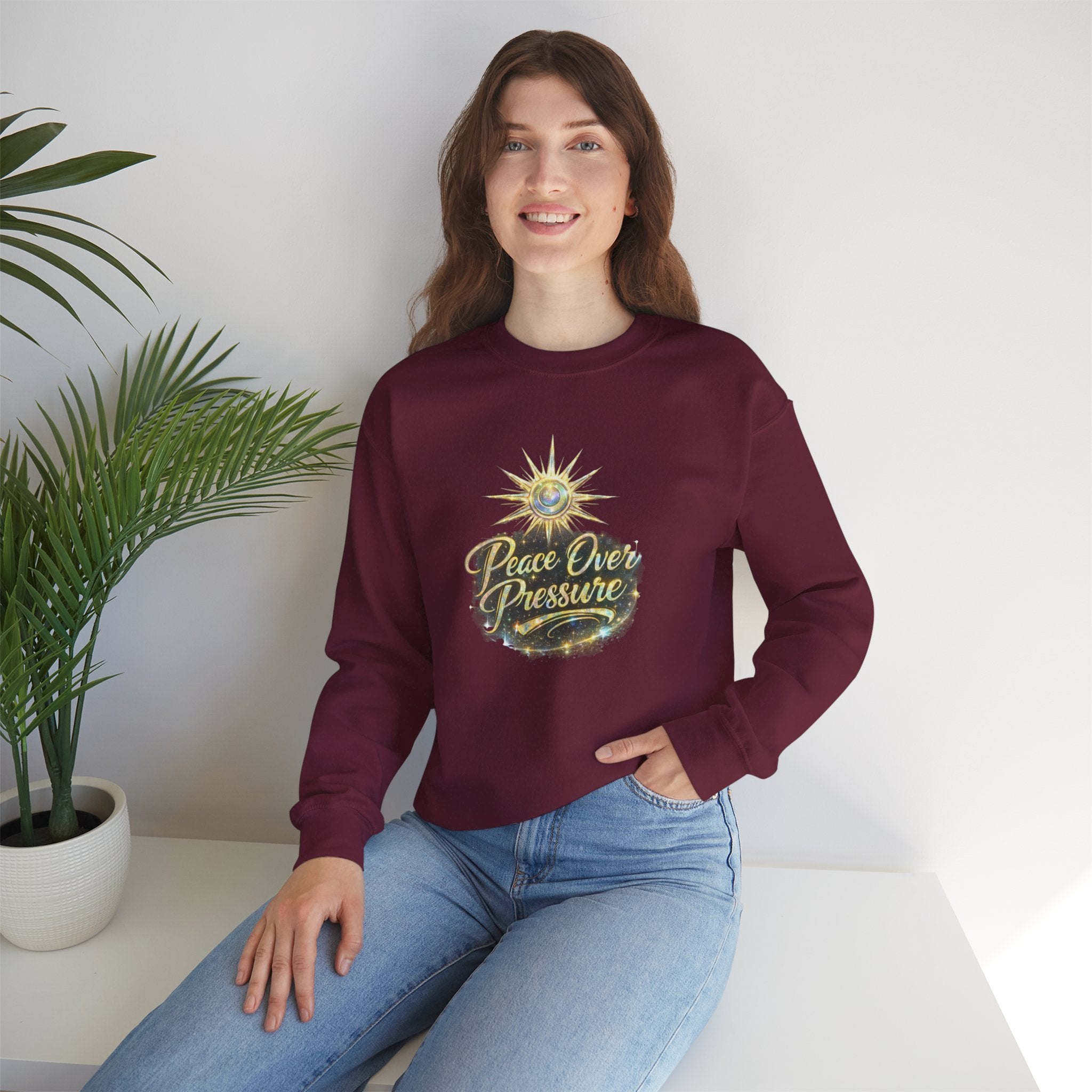 Peace Over Pressure Crewneck Sweatshirt — Inspirational Spiritual Graphic Pullover - AURA BY RS ®