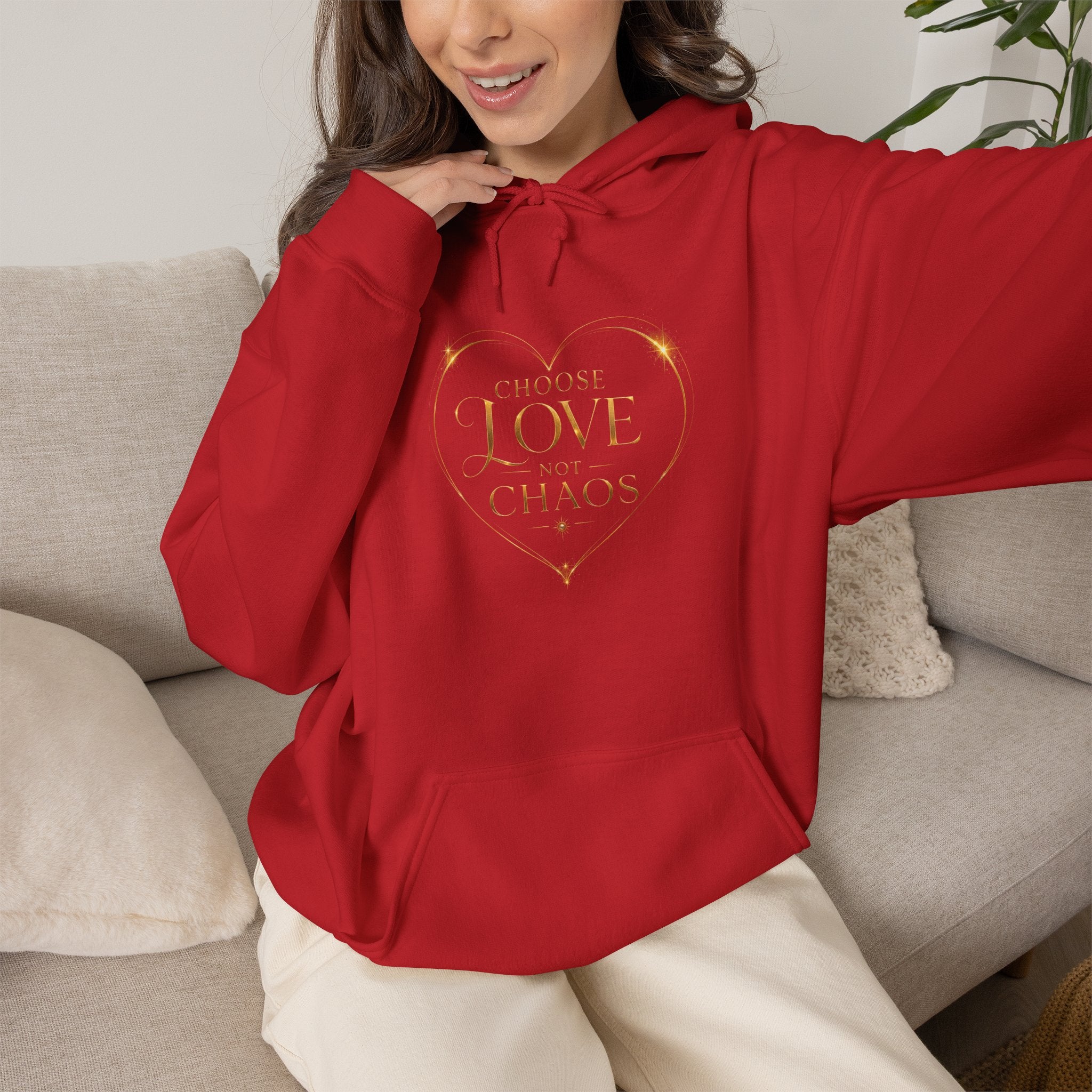 Hoodie — "I Choose Love Over Chaos" Gold Heart Graphic - AURA BY RS ®