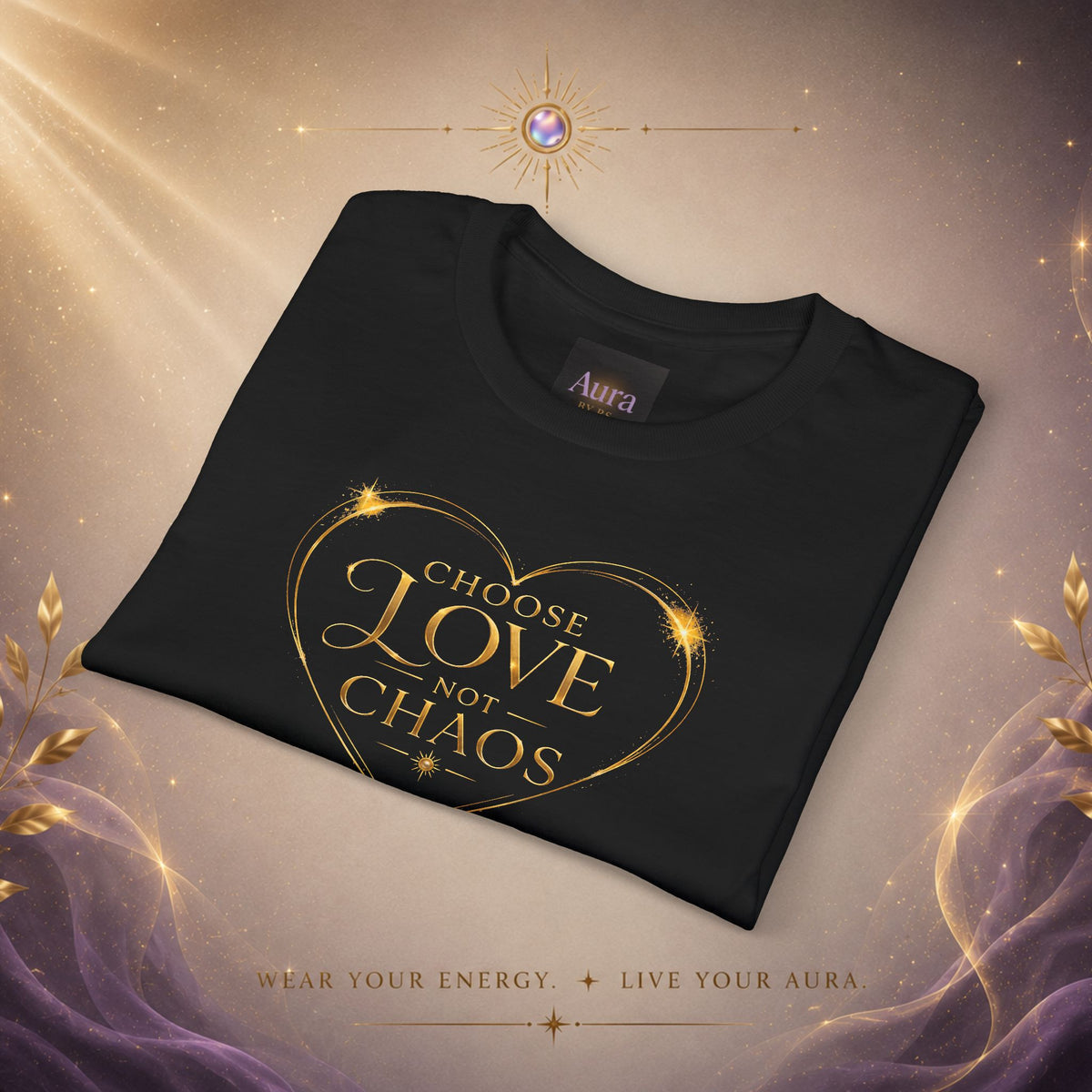 Love in the Chaos T-Shirt — Gold Heart Typography Tee