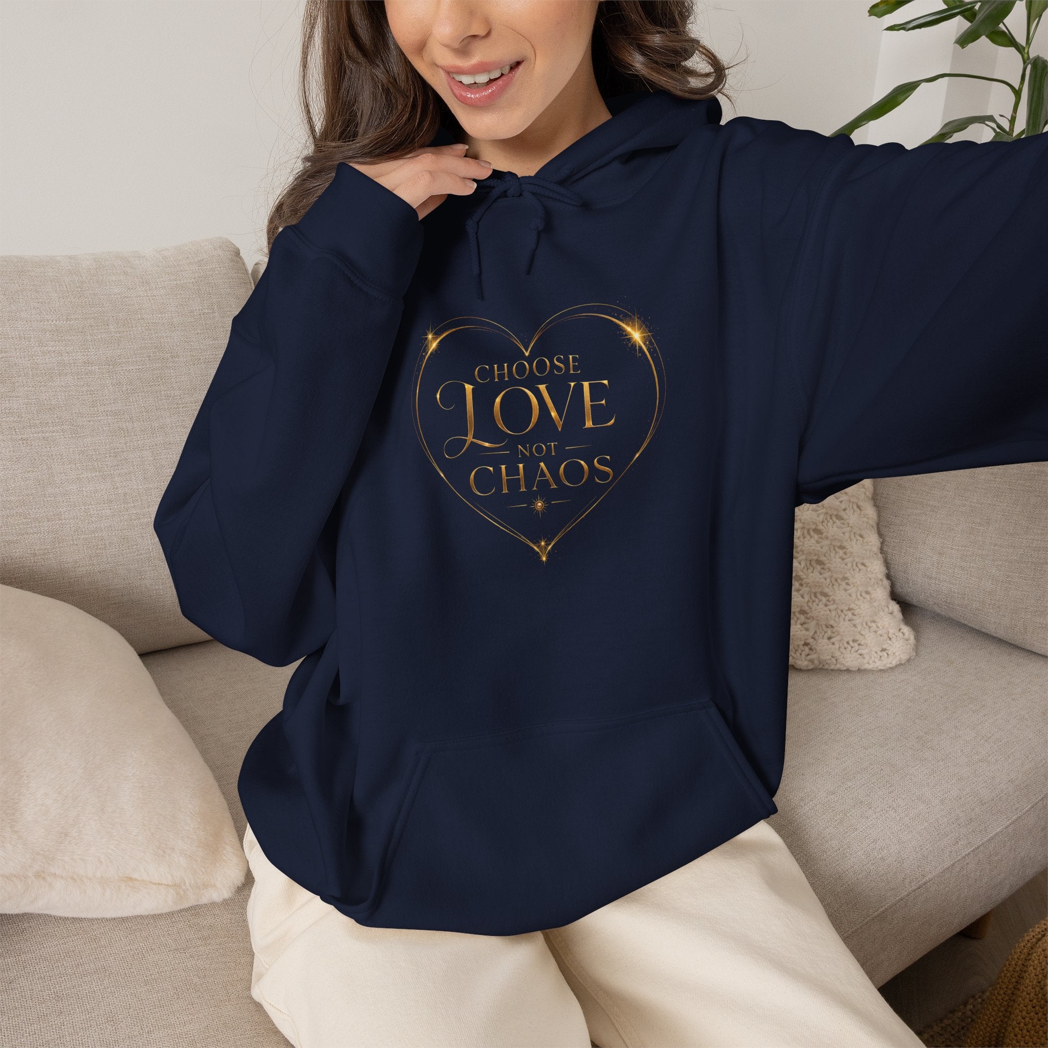 Hoodie — "I Choose Love Over Chaos" Gold Heart Graphic - AURA BY RS ®