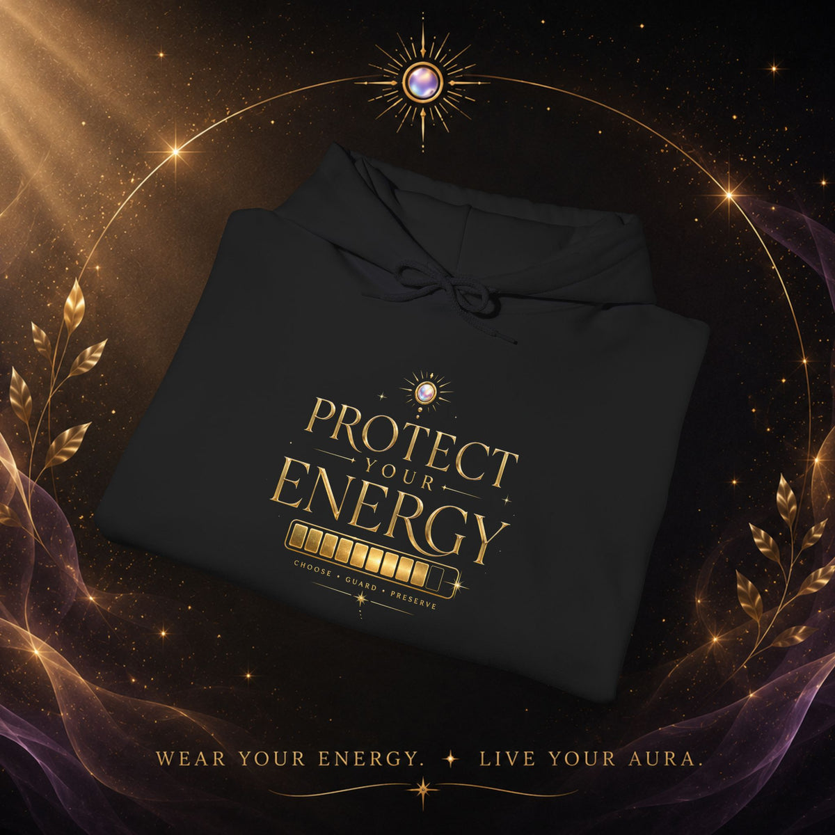 Protect Your Energy Hoodie — Minimal Gold Text Spiritual Wellness Sweatshirt