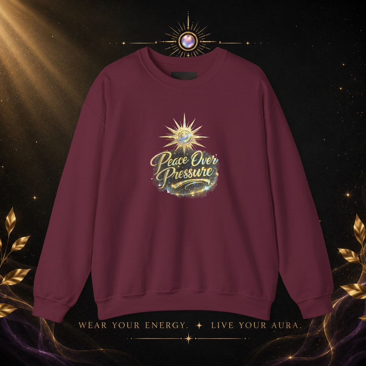 Crewneck Sweatshirt - "Peace Over Pressure" Spiritual Vintage Sun Graphic