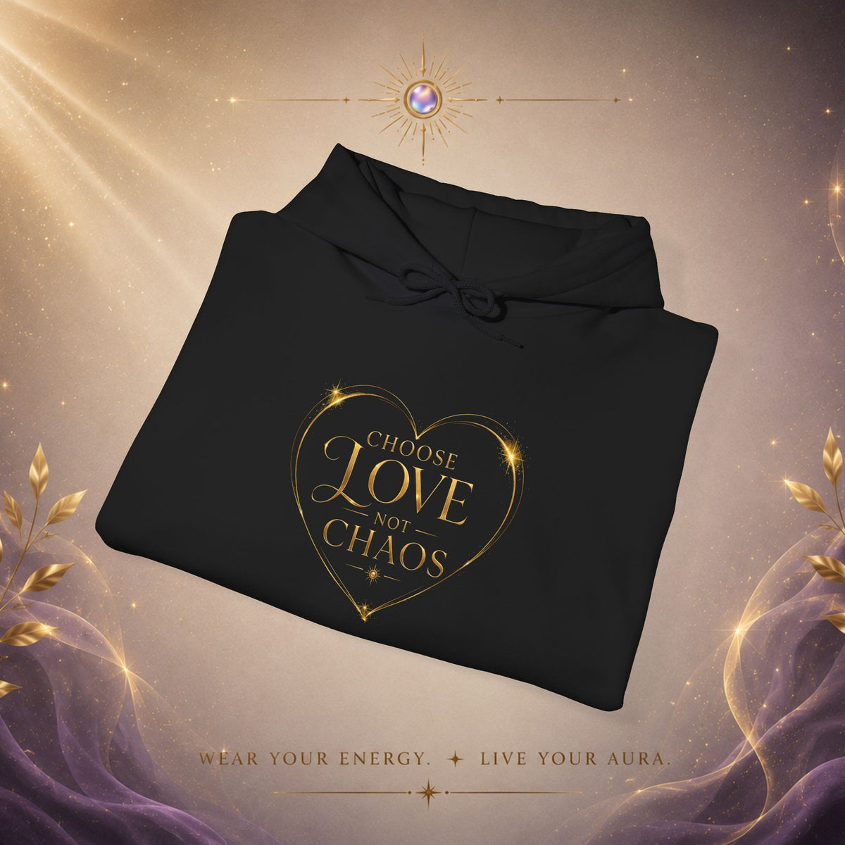 Hoodie — "I Choose Love Over Chaos" Gold Heart Graphic