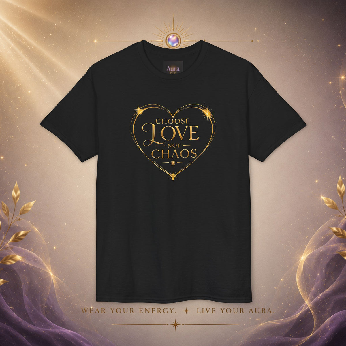 Love in the Chaos T-Shirt — Gold Heart Typography Tee