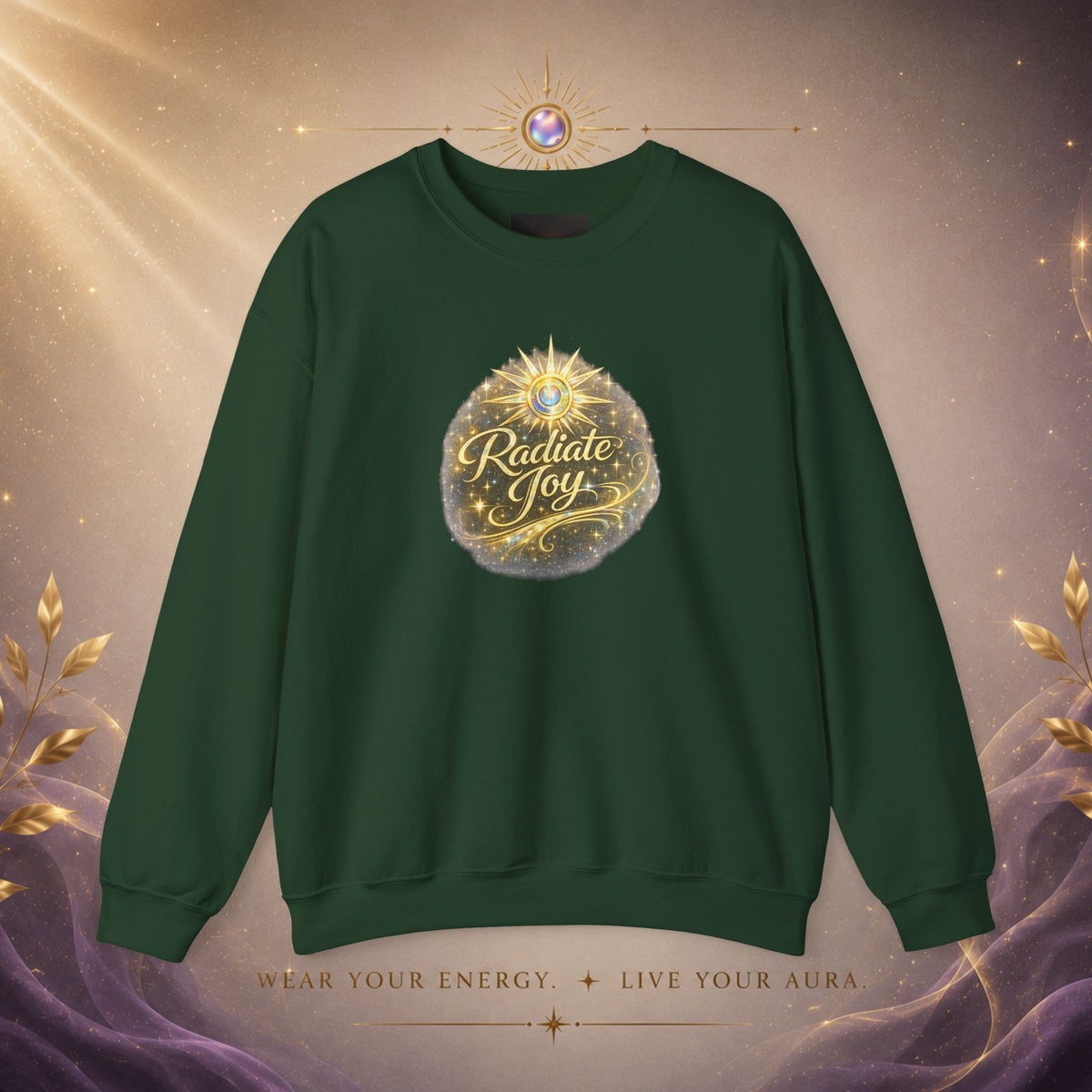 Radiate Joy Crewneck Sweatshirt — Golden Holiday Ornament Design