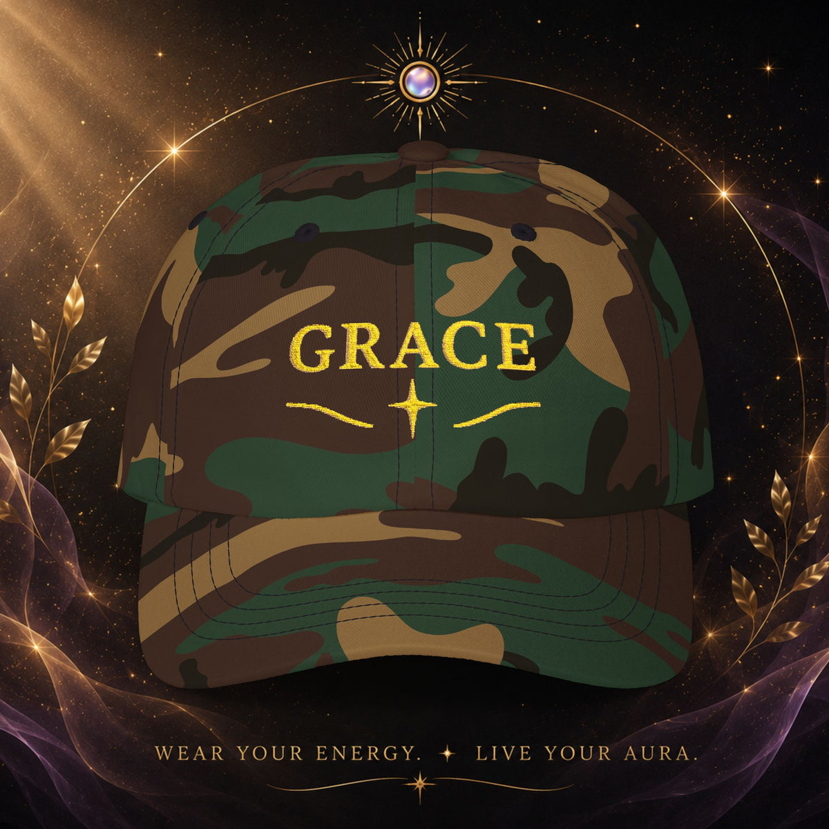 Grace Embroidered  —  Gold Script Baseball Hat