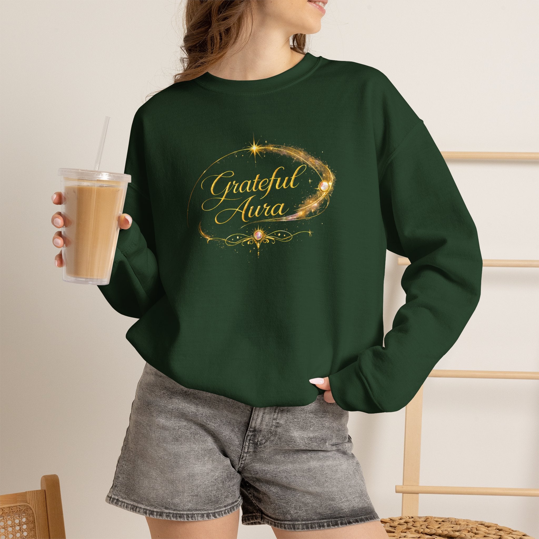 Grateful Aura- Golden shine Crewneck Sweatshirt - AURA BY RS ®