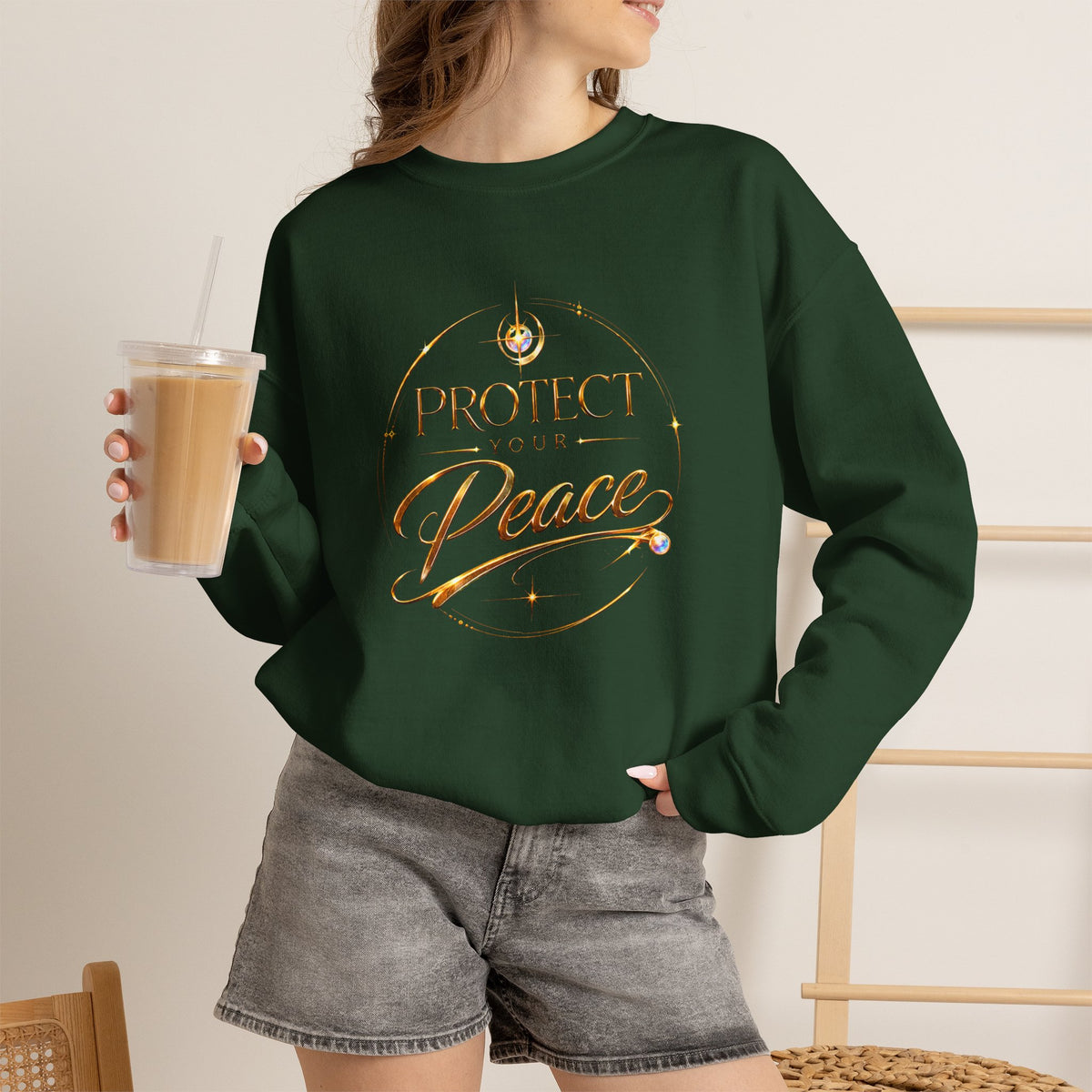 Crewneck Sweatshirt — "Protect Our Peace" Inspirational Graphic