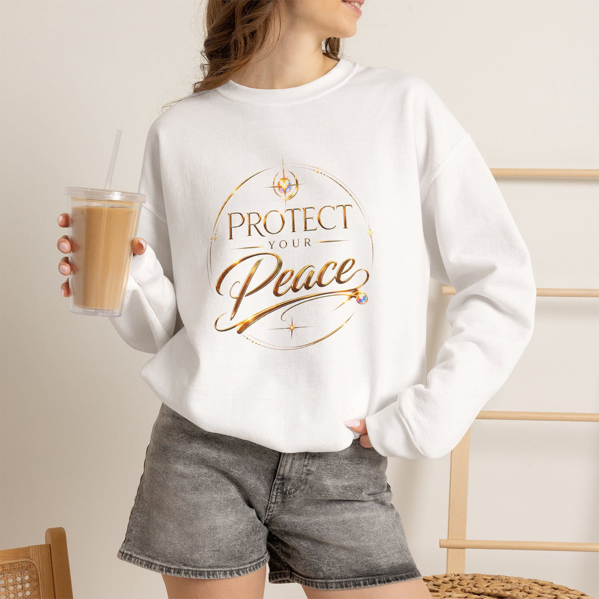 Crewneck Sweatshirt — "Protect Our Peace" Inspirational Graphic
