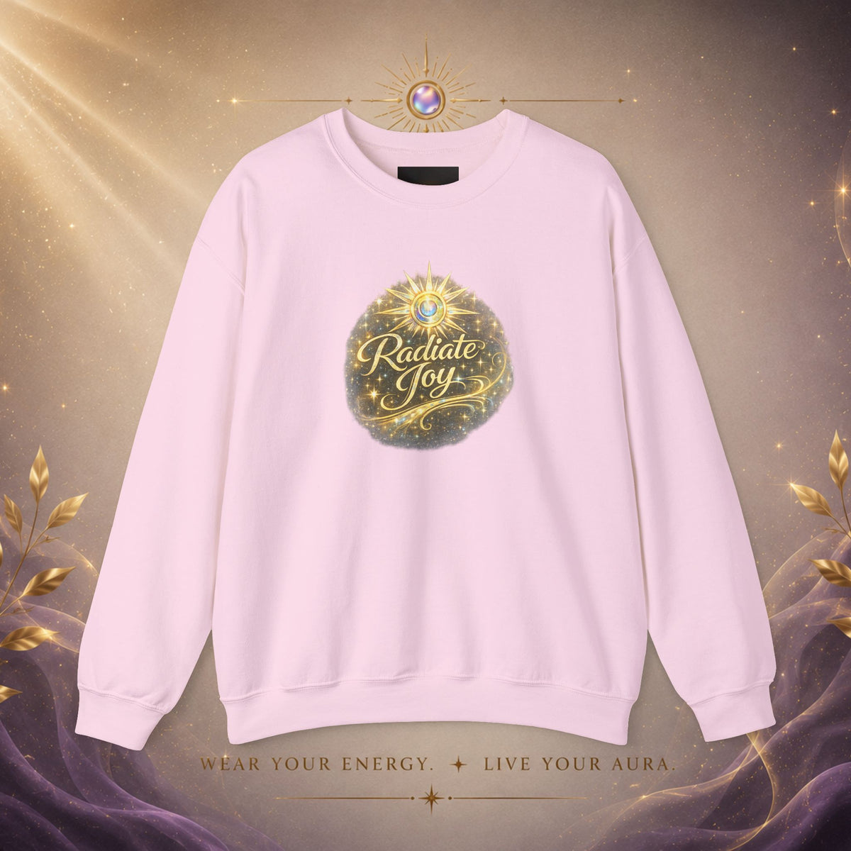 Radiate Joy Crewneck Sweatshirt — Golden Holiday Ornament Design