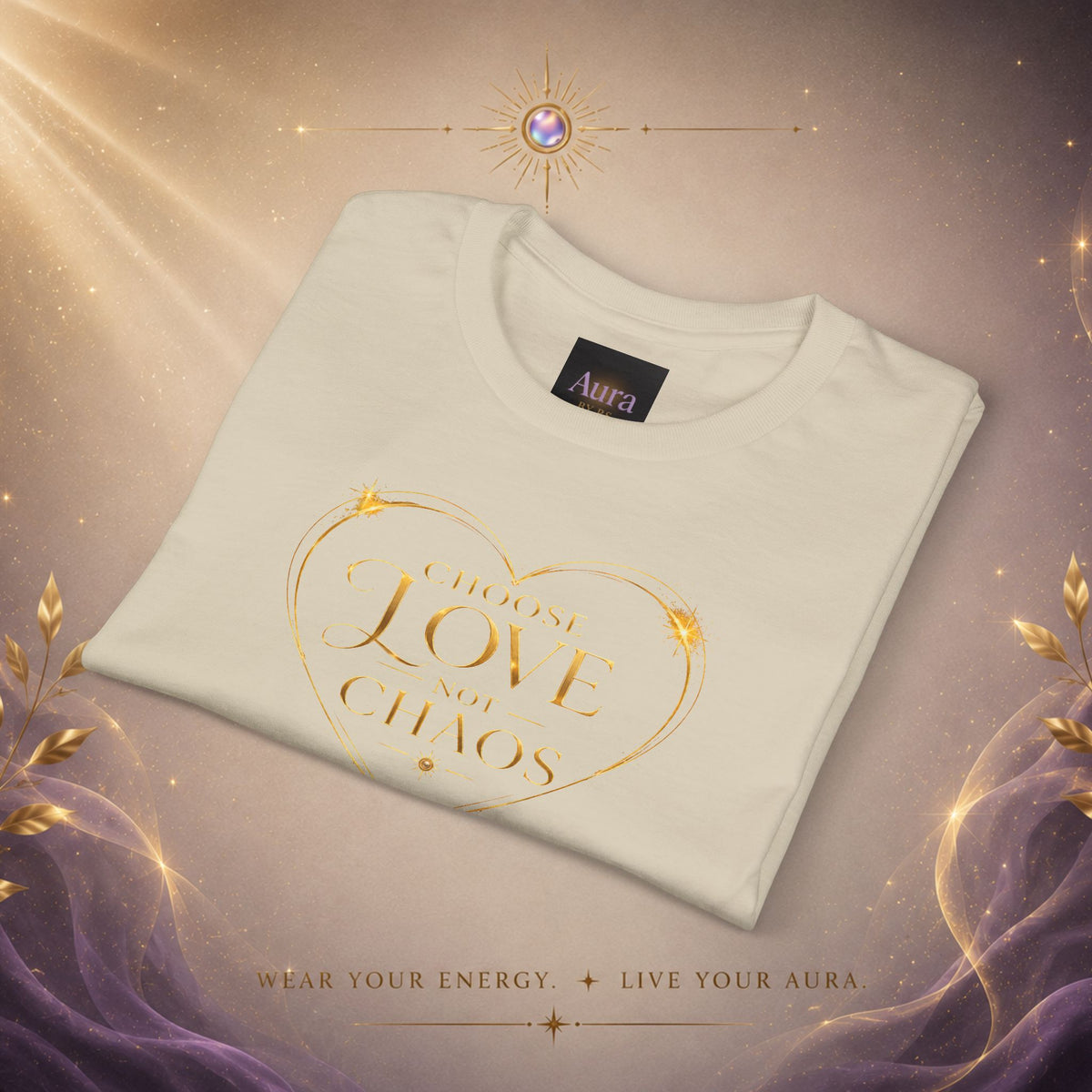 Love in the Chaos T-Shirt — Gold Heart Typography Tee