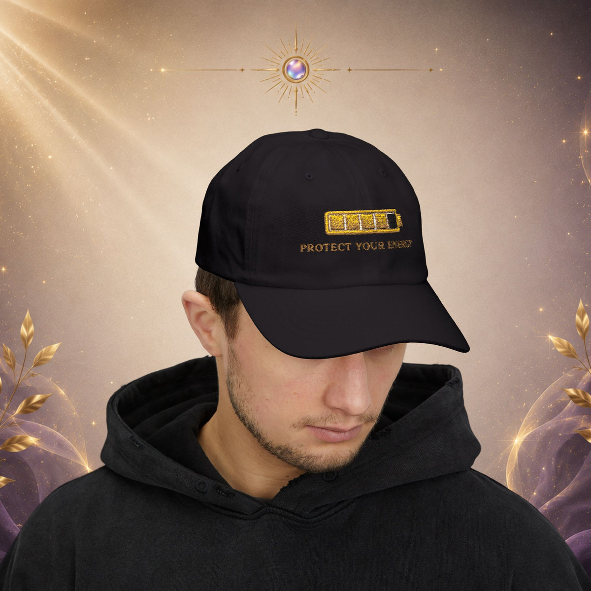 Protect Your Energy Cap — Embroidered Low Battery Icon Baseball Hat