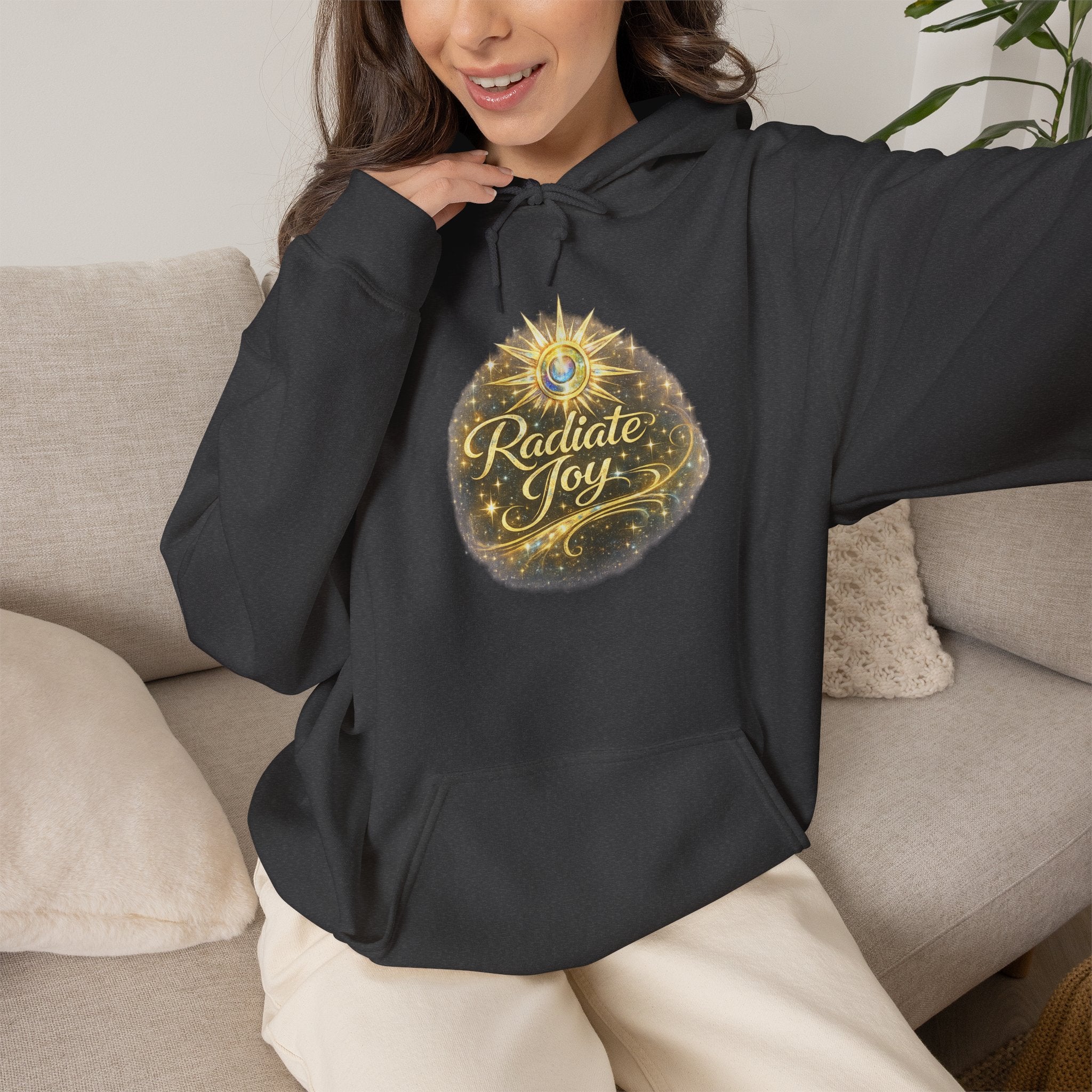 Radiate Joy Hoodie – Inspirational Golden Sunburst Sweatshirt