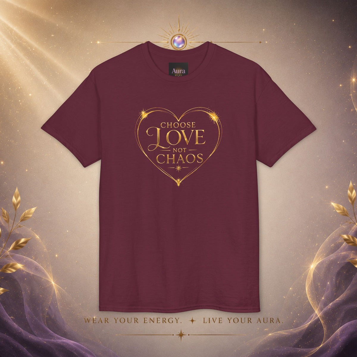 Love in the Chaos T-Shirt — Gold Heart Typography Tee