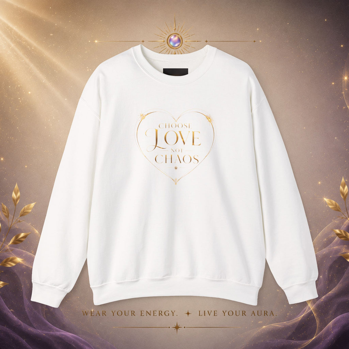 Crewneck Sweatshirt — "Love Is Power" Gold Heart Graphic